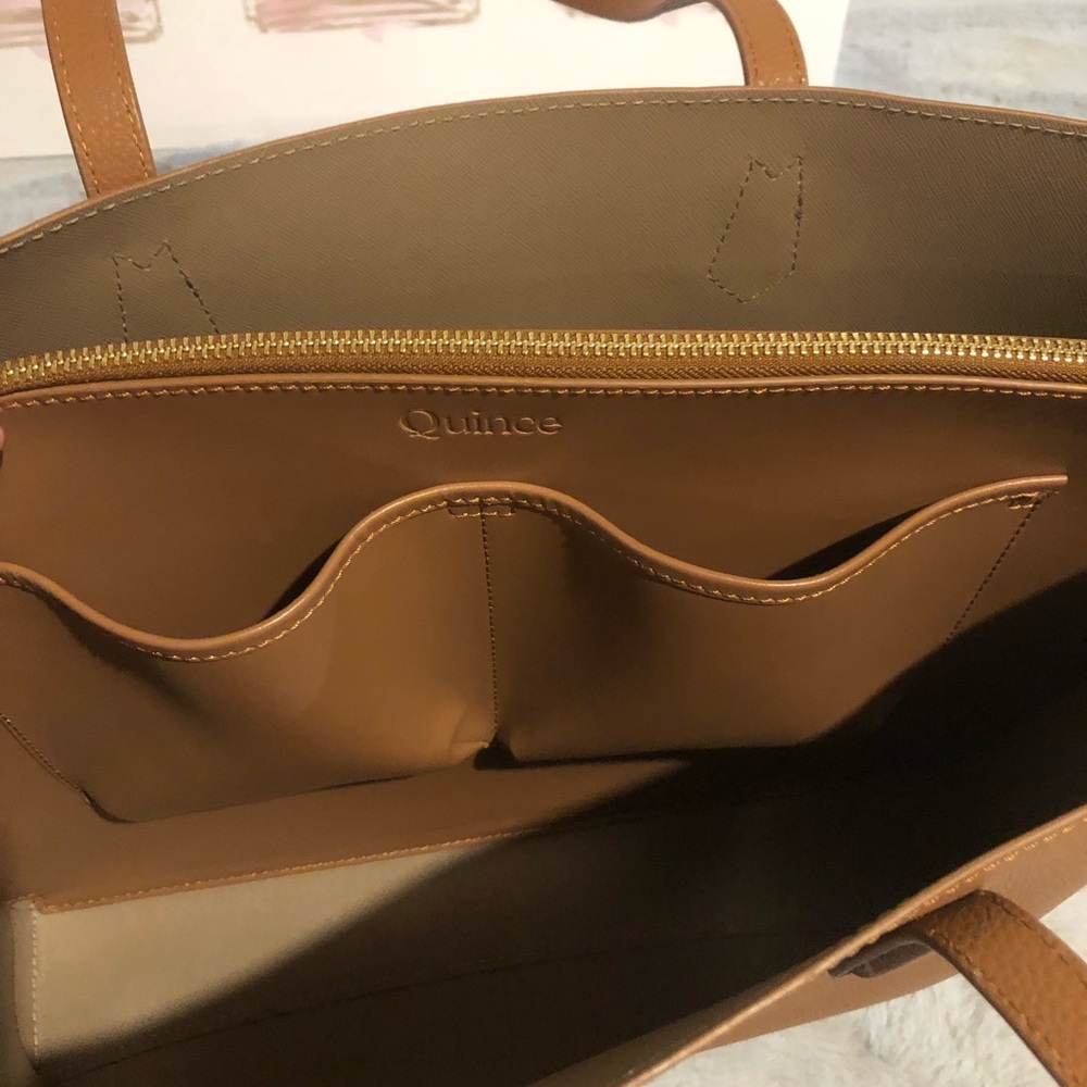 Quince Italian Leather Triple Compartment Tote Cognac Like New Fits 13” Laptop - Picture 6 of 15